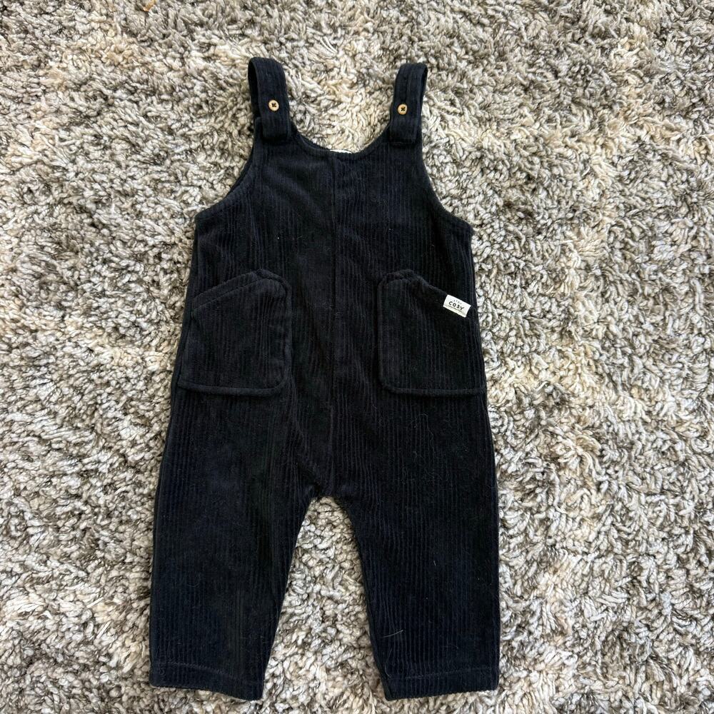 H&M Black Velour Ribbed Overalls Romper Baby Boy 9 Months 6-9